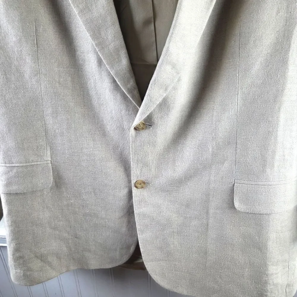 Men's Eddie Bauer 100% Belgian Linen Two Button Beige Blazer Sportscoat Size 50T